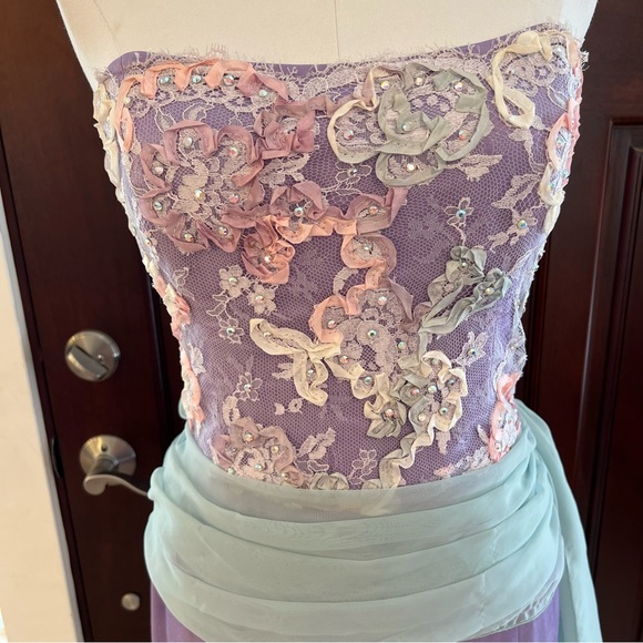 Nicole Miller Strapless Embroidered Embellished Lace Corset Mermaid Maxi Dress 6 - Picture 9 of 15